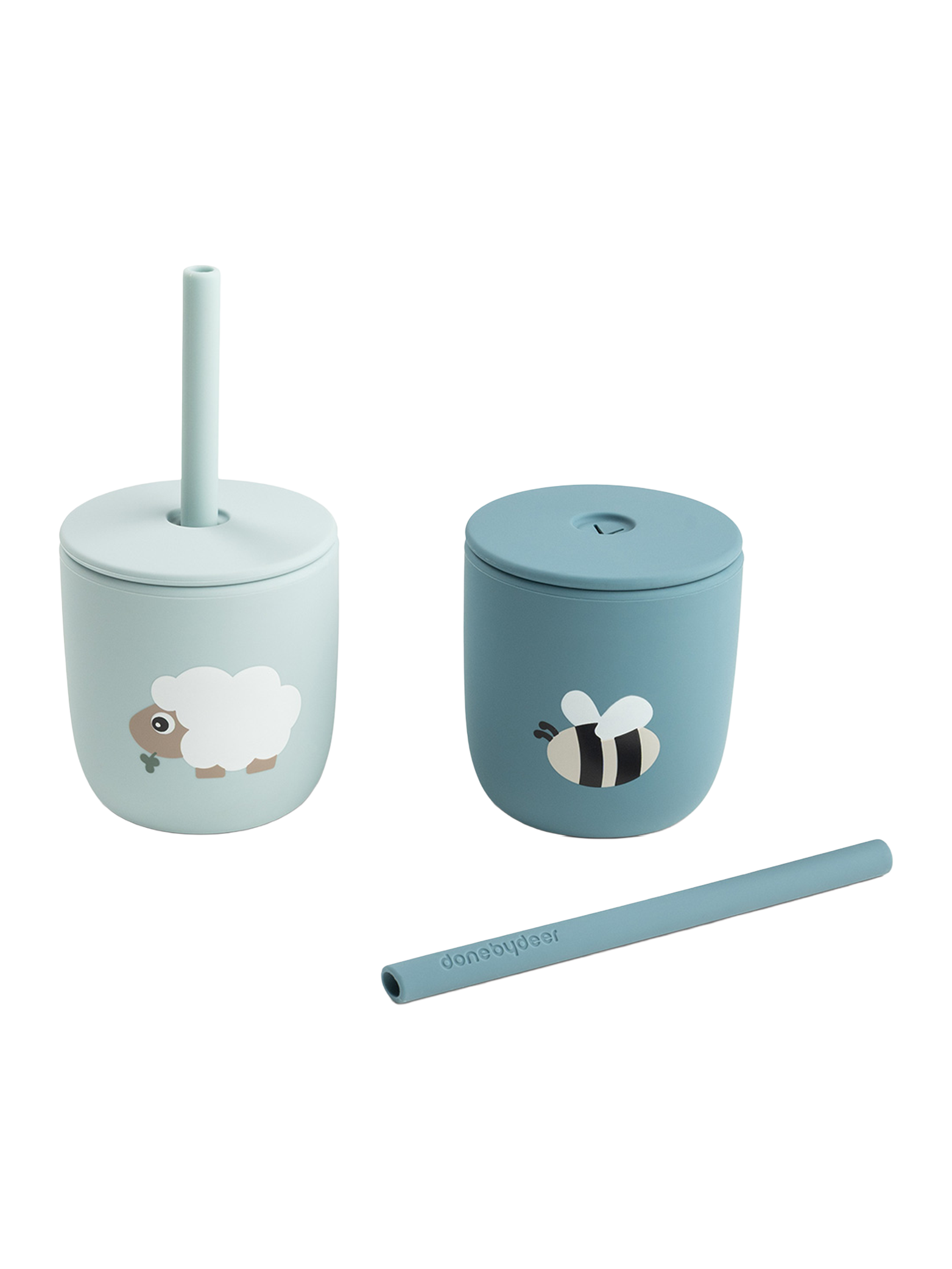 Silicone straw cup 2-pack - Blue