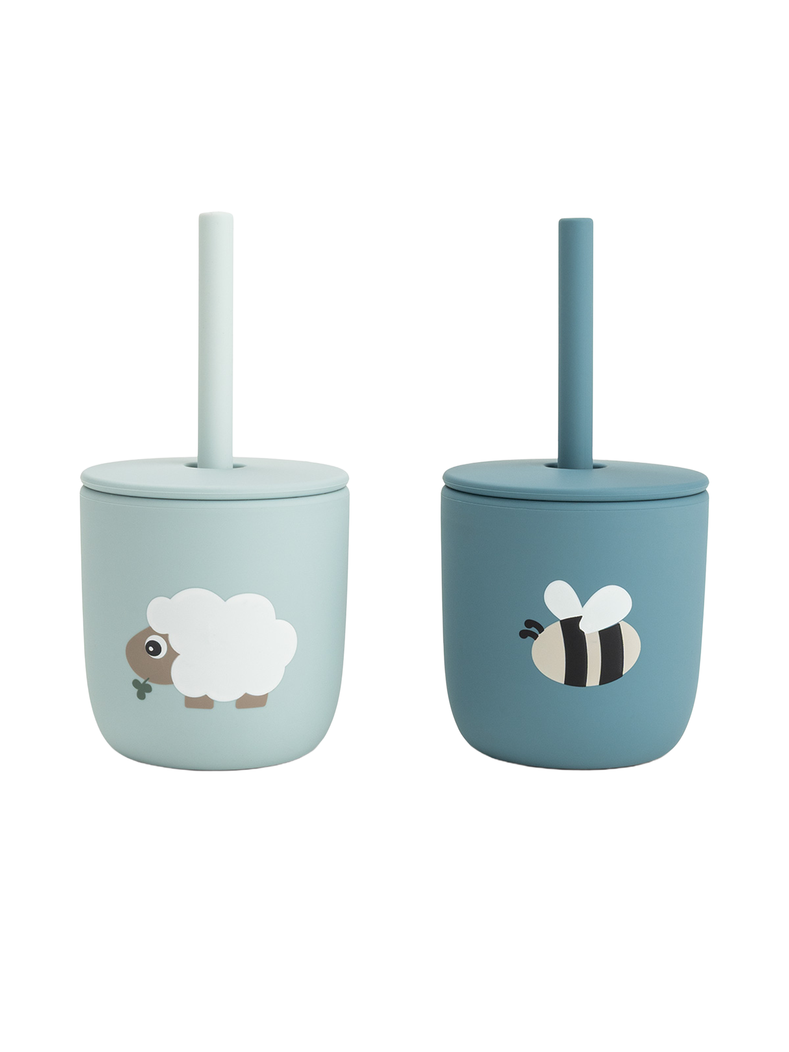 Silicone straw cup 2-pack - Blue
