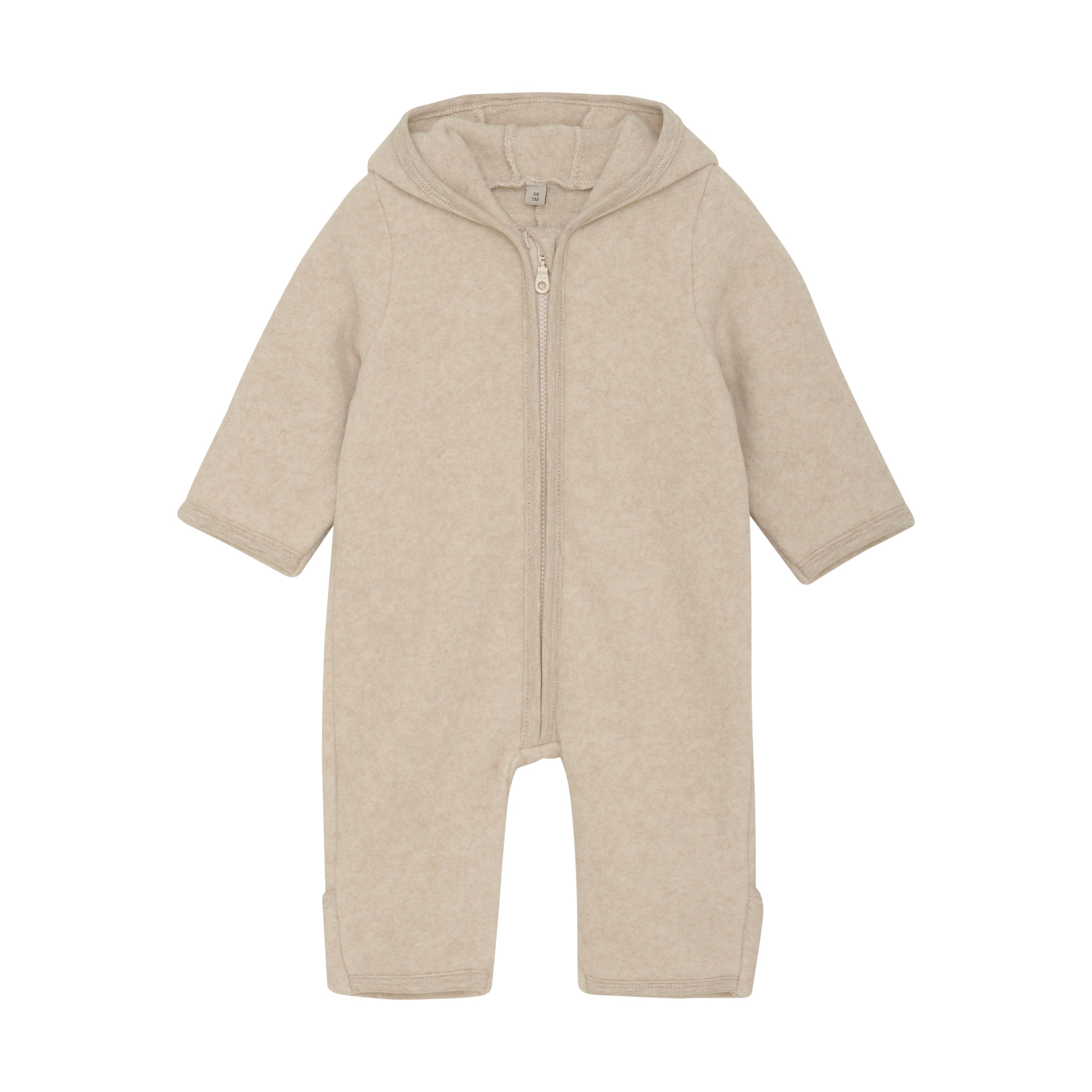 Pram Suit Ears Cotton Fleece - Camel Melange