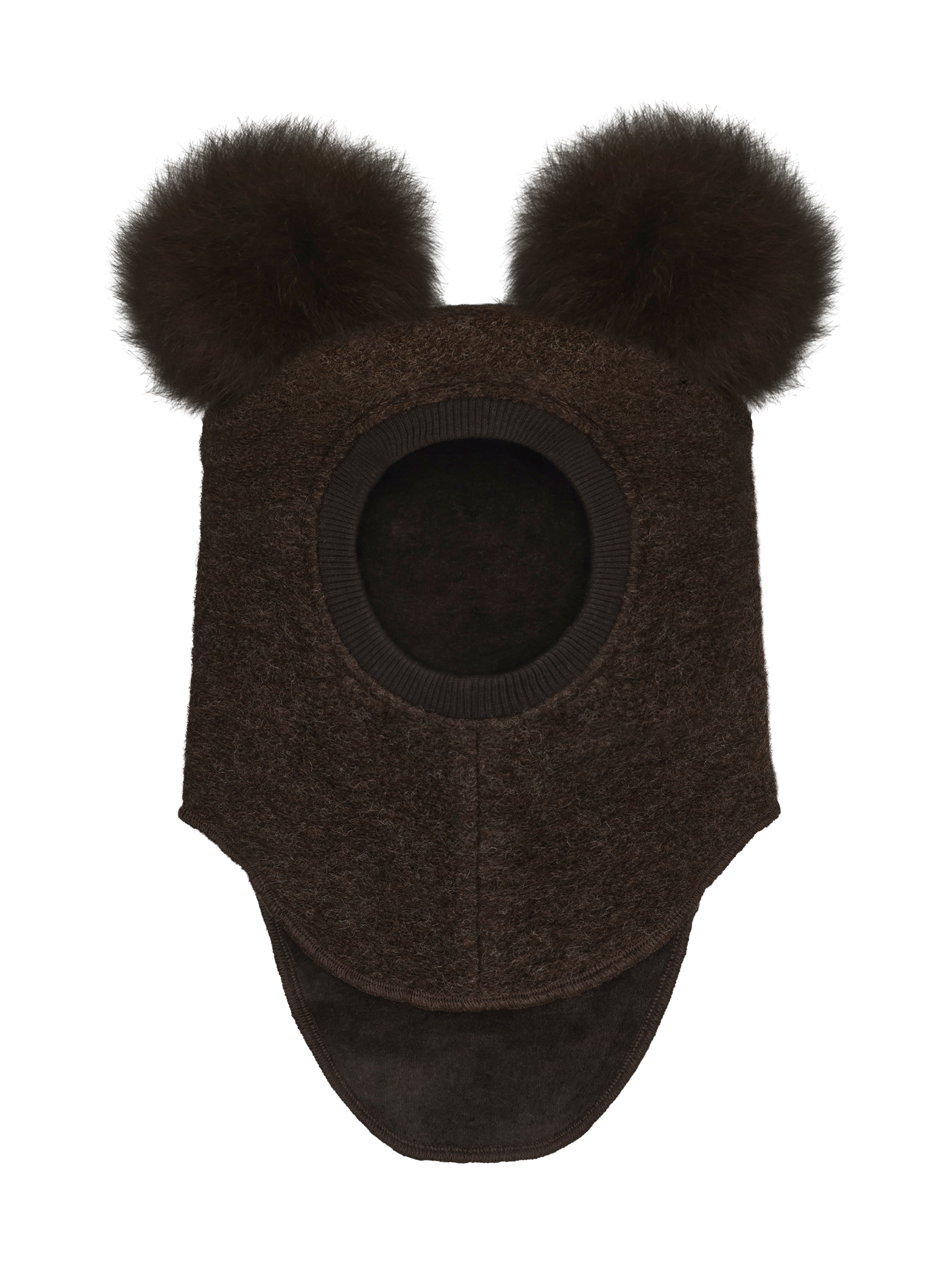 Huttelihut Balaclava Wool Alpaca Pompoms - Dark Brown Melange
